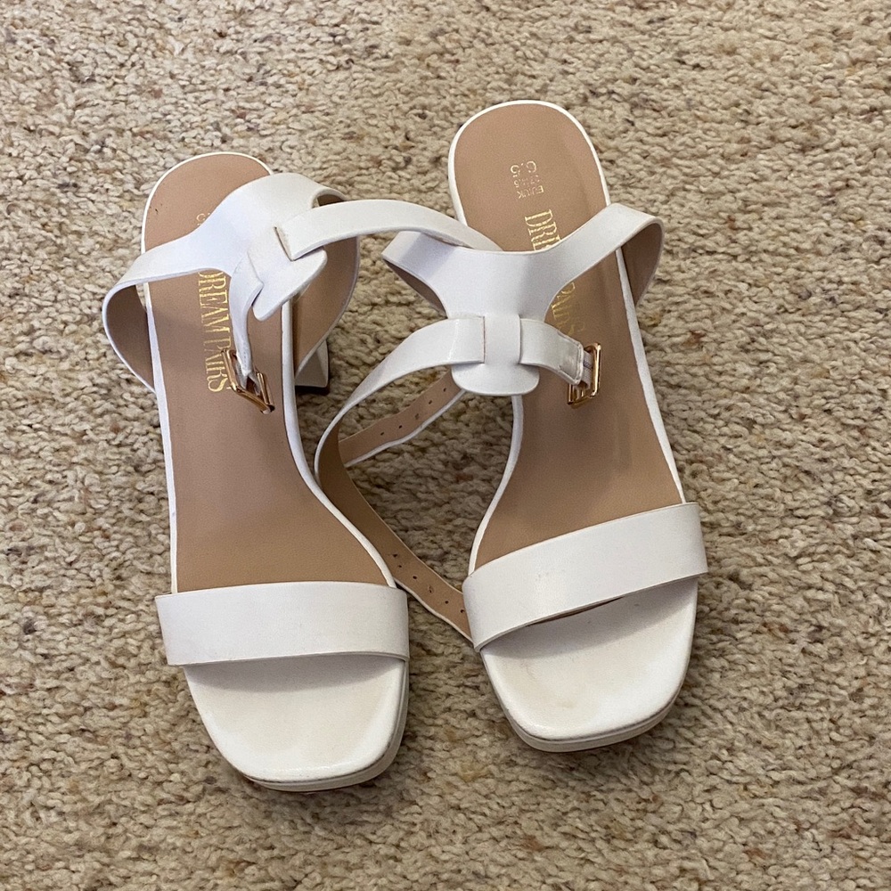 Dream Pairs White Strappy Block Heel Sandals